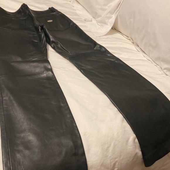 CELINE Black Leather Straight Leg Pants - Picture 11 of 12